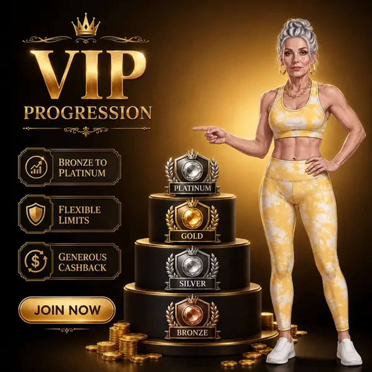 Badge dei livelli di progressione VIP visualizzati quando il giocatore si iscrive a [Brand] per ricompense esclusive
